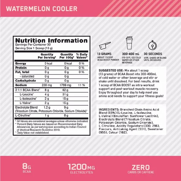 Optimum Nutrition BCAA Boost Watermelon 30 Serves Brasil | ND6902875