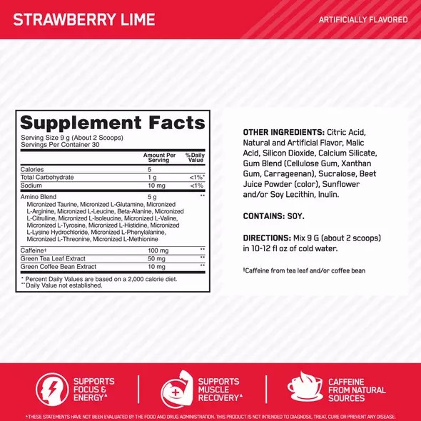 Optimum Nutrition ESSENTIAL AMIN.O. ENERGY® Strawberry Lime 0.6 lb (30 Servings) Brasil | CX5817063