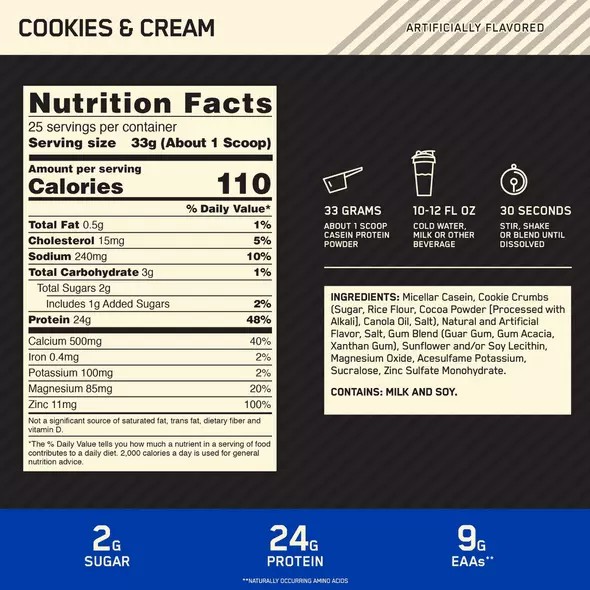 Optimum Nutrition GOLD STANDARD® 100% Casein Cookies & Cream 2 lb (25 Servings) Brasil | NE1357648