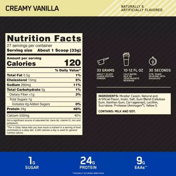 Optimum Nutrition GOLD STANDARD® 100% Casein Creamy Vanilla 4 lb (53 Servings) Brasil | AC8034269