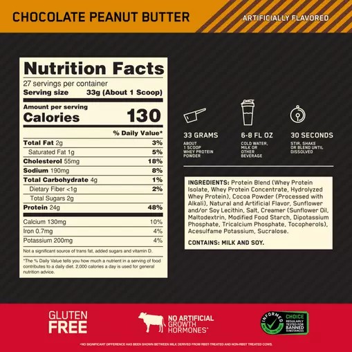 Optimum Nutrition GOLD STANDARD 100% WHEY™ Chocolate Peanut Butter 2 lb (27 Servings) Brasil | GW7806321