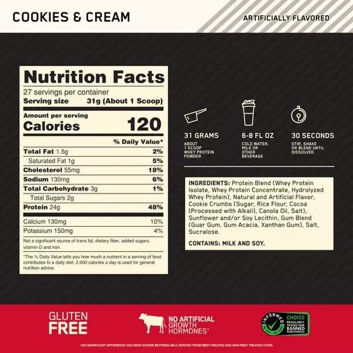 Optimum Nutrition GOLD STANDARD 100% WHEY™ Cookies & Cream 2 lb (27 Servings) Brasil | VC1758249