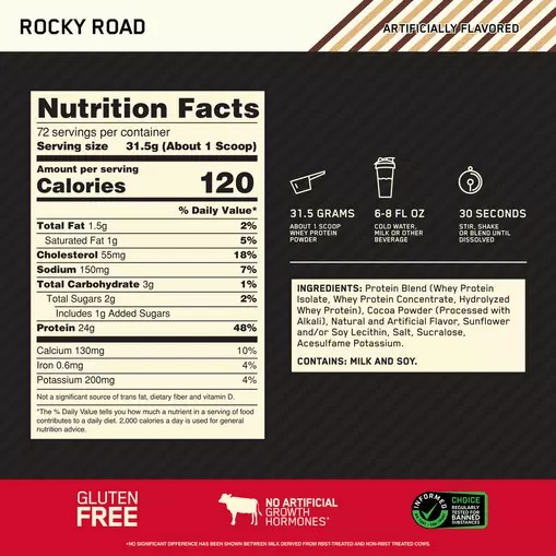 Optimum Nutrition GOLD STANDARD 100% WHEY™ Rocky Road 5 lb (72 Servings) Brasil | JU7685231