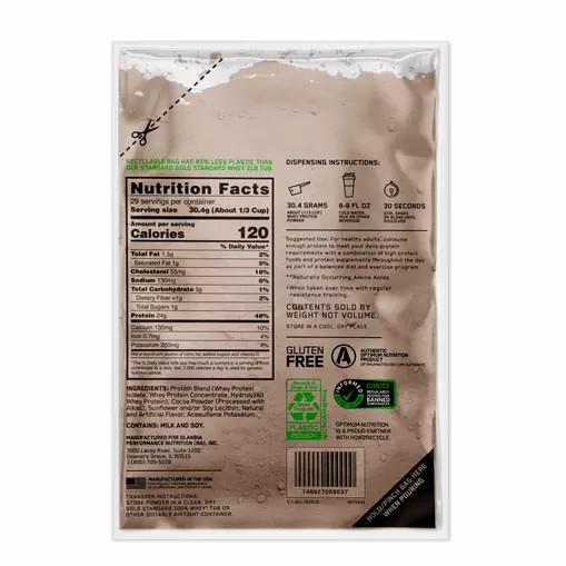 Optimum Nutrition GOLD STANDARD 100% WHEY™ Recyclable Refill Bag Double Rich Chocolate 2 lb (29 Servings) Brasil | QZ7063481