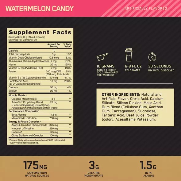 Optimum Nutrition GOLD STANDARD® Pre-Workout Watermelon 0.66 lb (30 Servings) Brasil | KS4682051