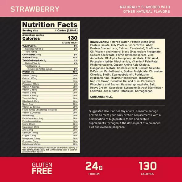 Optimum Nutrition GOLD STANDARD® Ready To Drink Protein Shake *new* Strawberry 12 Cartons (12 Servings) Brasil | QR5873946